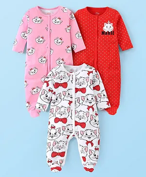Babyhug Disney Interlock Knit Full
                              Sleeves Sleep Suits with Stripes &
                              Aristocats Graphics Pack of 3 - Pink Red
                              & White