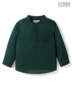 Babyhug Linen Full Sleeves Mandarin Collar Solid Colour Kurta Style Shirt - Dark Green