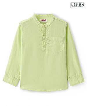 Babyhug Cotton Linen Woven Full Sleeves Mandarin Collar Solid Kurta Shirt -Lime
