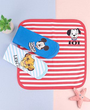 Babyhug Disney Interlock Knit Hand & Face Towels With Mickey Mouse 101 Dalmatians &  Lion King  Graphics Pack of 3 L 30 X H 30 cm - Red & Blue