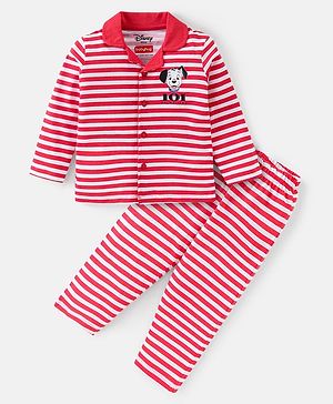 Babyhug Disney Cotton Knit Full Sleeves Front Open Night Suit with 101 Dalmatains Print - Red