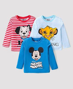 Babyhug Disney Single Jersey Full Sleeves T-Shirt with Mickey Mouse 101 Dalmatians & Lion King Print Pack of 3 - Multicolor