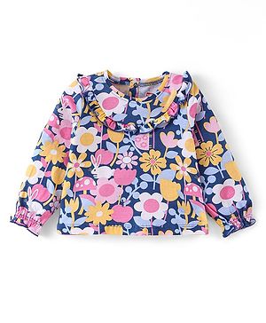 Babyhug Cotton Knit Full Sleeves Top with Frill Detailing & Floral Print - Multicolor
