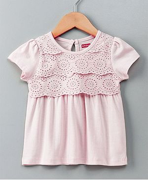 Babyhug Lace Frills Half Sleeves Top - Light Pink