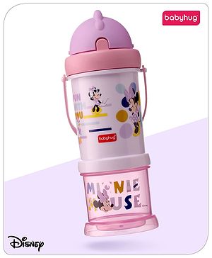 Babyhug Disney Minnie Mouse Print Straw Sipper With Snack Container Pink - 300 ml