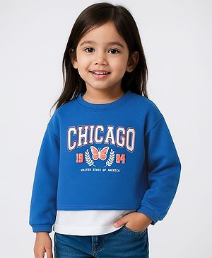 Babyhug Cotton Knit Full Sleeves Crop Sweatshirt with Inner Top Chicago Print - Blue