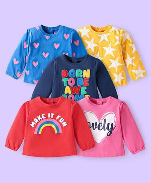 Babyhug Cotton Knit Full Sleeves T-Shirt with Text Print Pack of 5 - Multicolor