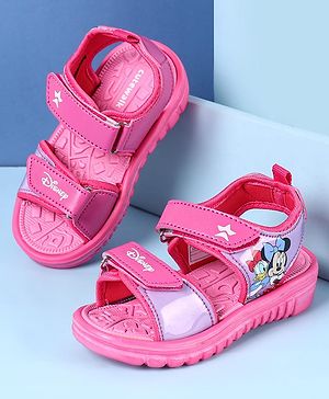 Cute Walk by Babyhug Disney Velcro Closure Sandals with Minnie Mouse Print - Dark Pink