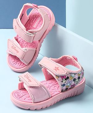 Cute Walk by Babyhug Disney Sandals with Velcro Closure Micky Mouse & Friends Graphic - Pink