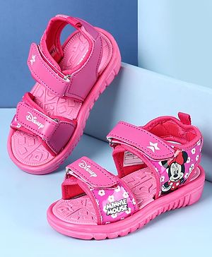 Cute Walk by Babyhug Disney Velcro Closure Sandals with Minnie Mouse Print - Dark Pink