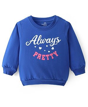 Doodle Poodle 100% Cotton Light Weight Looper Knit Full Sleeves Text Print Sweatshirt -Blue