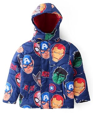 Pine Kids Marvel Woven Full Sleeves Padded Jacket with Detachable Hood & Avengers Graphics - Navy Blue