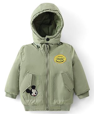Babyhug Disney Woven Full Sleeves Padded Jacket with Detachable Hood &  Mickey Mouse Patch Detailing - Olive Green
