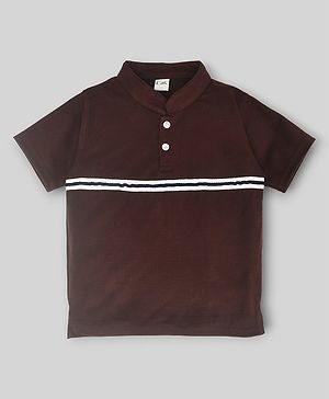 Kiwi 100% Cotton Half Sleeves Striped Polo Tee - Brown