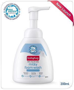 Babyhug Milky Face & Body Foam Wash - 200 ml, Extra mild and gentle, Soft & Nourishing Lather, Tear Free
