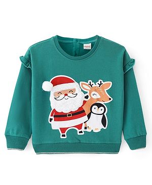Babyhug Cotton Knit Full Sleeves Pullover Sweatshirt with Christmas Theme Embroidery - Green