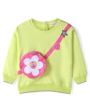 Babyhug Cotton Knit Full Sleeves Solid Colour Sweatshirt with Attached Floral Printed Sling - Light Green