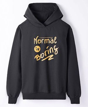 Pspeaches Full Sleeves Typography Printed Hooded Sweatshirt - Black