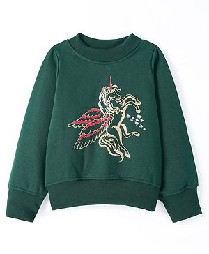 Pspeaches Full Sleeves Unicorn Printed Sweatshirt - Green