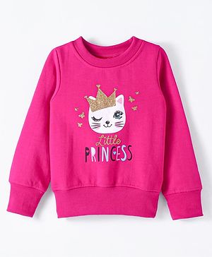 Pspeaches Full Sleeves Cat Printed Sweatshirt - Magenta