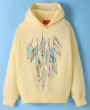 Pspeaches Full Sleeves Leaves Printed Hooded Sweatshirt - Yellow