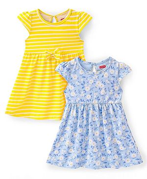 Babyhug Single Jersey Knit Half Sleeves Striped & Floral Printed Frocks Pack Of 2 - Multicolor