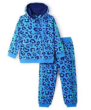 Pine Kids Cotton Knit Full Sleeves Hooded Sweatshirt & Joggers Set with  Print - Blue