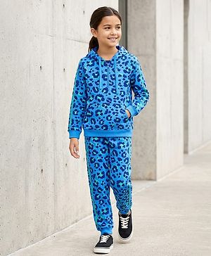 Pine Kids Cotton Knit Full Sleeves Hooded Sweatshirt & Joggers Set with  Print - Blue