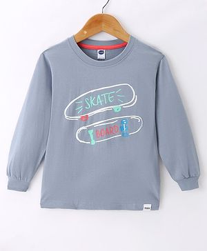 Teddy Sinker Knit Full Sleeves T-Shirt with Text Print - Greyish Blue