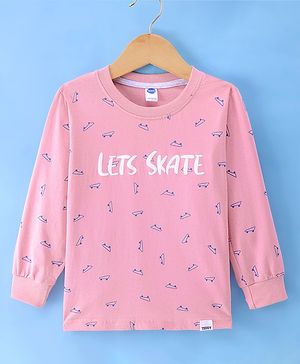 Teddy Sinker Knit Full Sleeves T-Shirt with Text Print - Pink