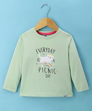 Teddy Sinker Knit Full Sleeves T-Shirt with Text Print - Green