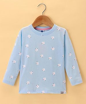 Teddy Sinker Knit Full Sleeves Floral Printed T-Shirt - Light Blue