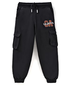 Pine Kids Cotton Knit Full Length Lounge Pant With Text Print - Black