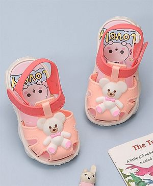 Yellow Bee Rubber  Teddy Bear Detailed  Sandals - Peach