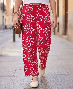 Pine Kids Full Length Comfort Fit Lounge Pants Floral Print - Red