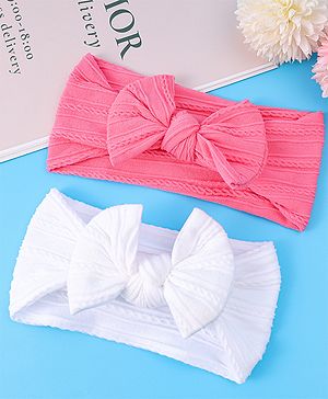 Babyhug Bow Applique Headbands Pack of 2 - White&Fuchsia