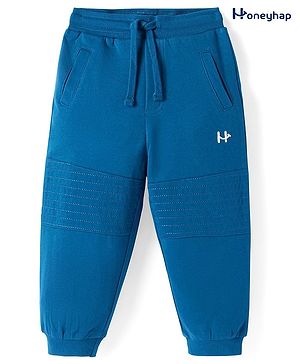 Honeyhap Premium 100% Cotton Knit Full Length Cut & Sew Lounge Pants With Bio Finish - Blue