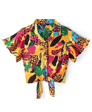 Pine Kids Viscose Woven Half Sleeves Top with Floral Print & Tie Knot Design - Multicolor