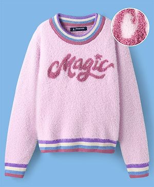 Pine Kids Knit Full Sleeves Striped Pullover Sweater with Text Embroidery - Pink