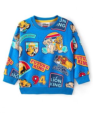 Babyhug Disney Terry Knit Full Sleeves Sweatshirt with Lion King Graphics - Blue