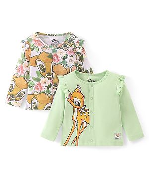 Babyoye Disney Interlock Cotton Knit Full Sleeves Front Open Jhablas with Bambi Graphics Pack of 2 - Multicolour