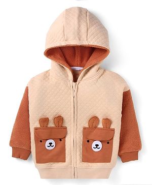 Babyhug Fleece Knit Full Sleeves Hooded Sweat Jacket With Ear Applique - Brown