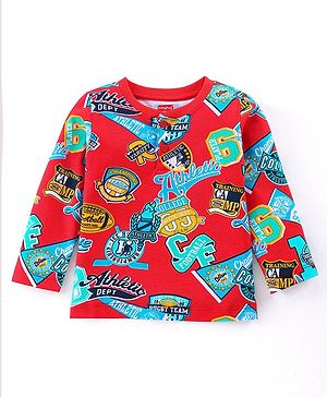 Babyhug Cotton Knit Full Sleeves Text Printed T-Shirt - Red