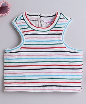 Taffykids Sleeveles Striped Crop Top - White & Multi Colour