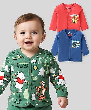 Babyhug Disney Full Sleeves Front Open Jhablas with Winnie The Pooh Print Pack of 3 - Red Blue & Green