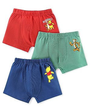Babyhug Disney Lycra Knit  Trunks With Winnie the Pooh Graphics  Pack of 3 - Red Green & Blue