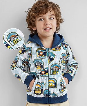 Babyhug Cotton Knit Full Sleeves Hooded Sweatjacket With Animals Print - White