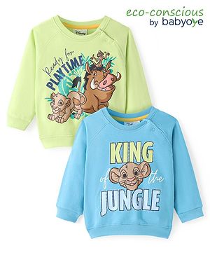Babyoye Disney Terry Knit Full Sleeves Sweatshirts With Lion King Graphics Pack of 2 - Mint & Blue