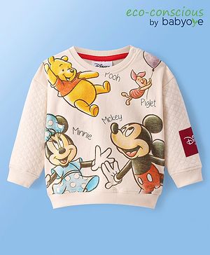 Babyoye Disney Terry Knit Full Sleeves Drop Shoulder Sweatshirt With Winnie The Pooh & Mickey Mouse Graphics - Beige