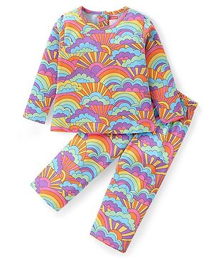 Babyhug Cotton Knit Full Sleeves Night Suit with Rainbow - Multicolour